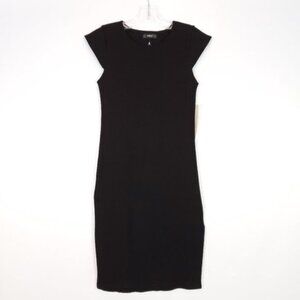 AQUA Black Cap Sleeve Midi Dress Size S